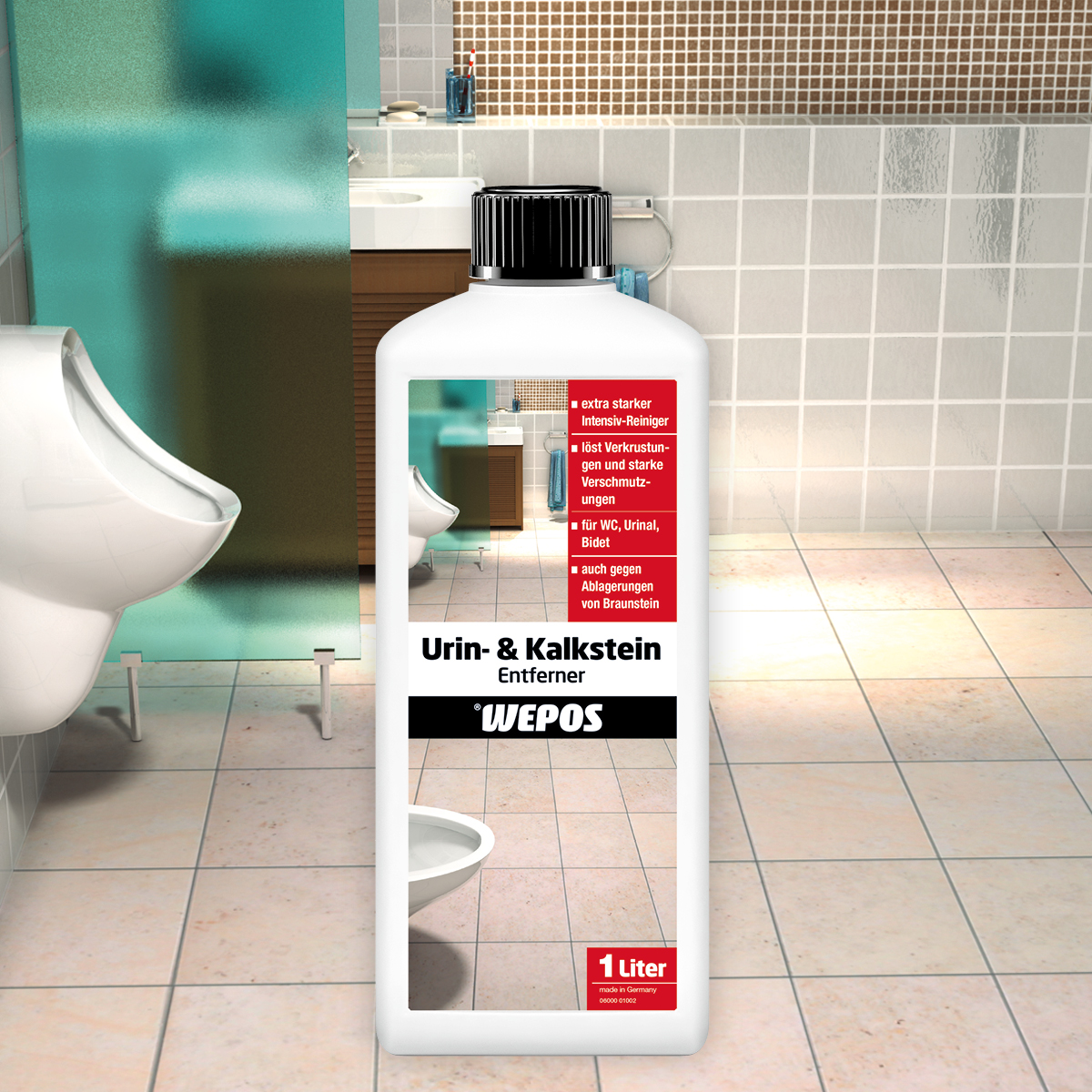 Urine Scale & Limestone Remover Wepos Urin- und Kalksteinreiniger vor Pissoir
