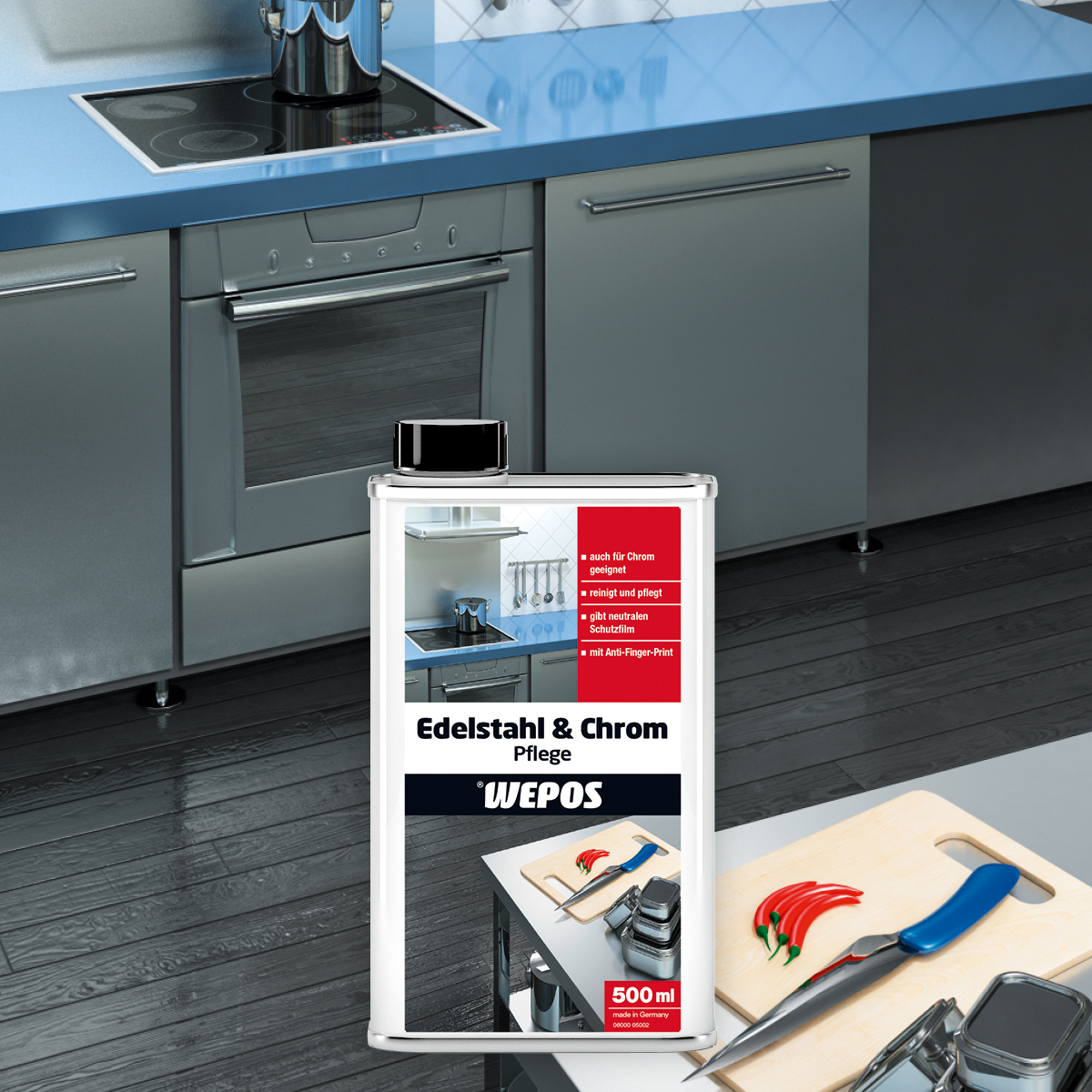 Stainless Steel & Chrome Care Metallflasche Wepos Edelstahl- und Chromreiniger