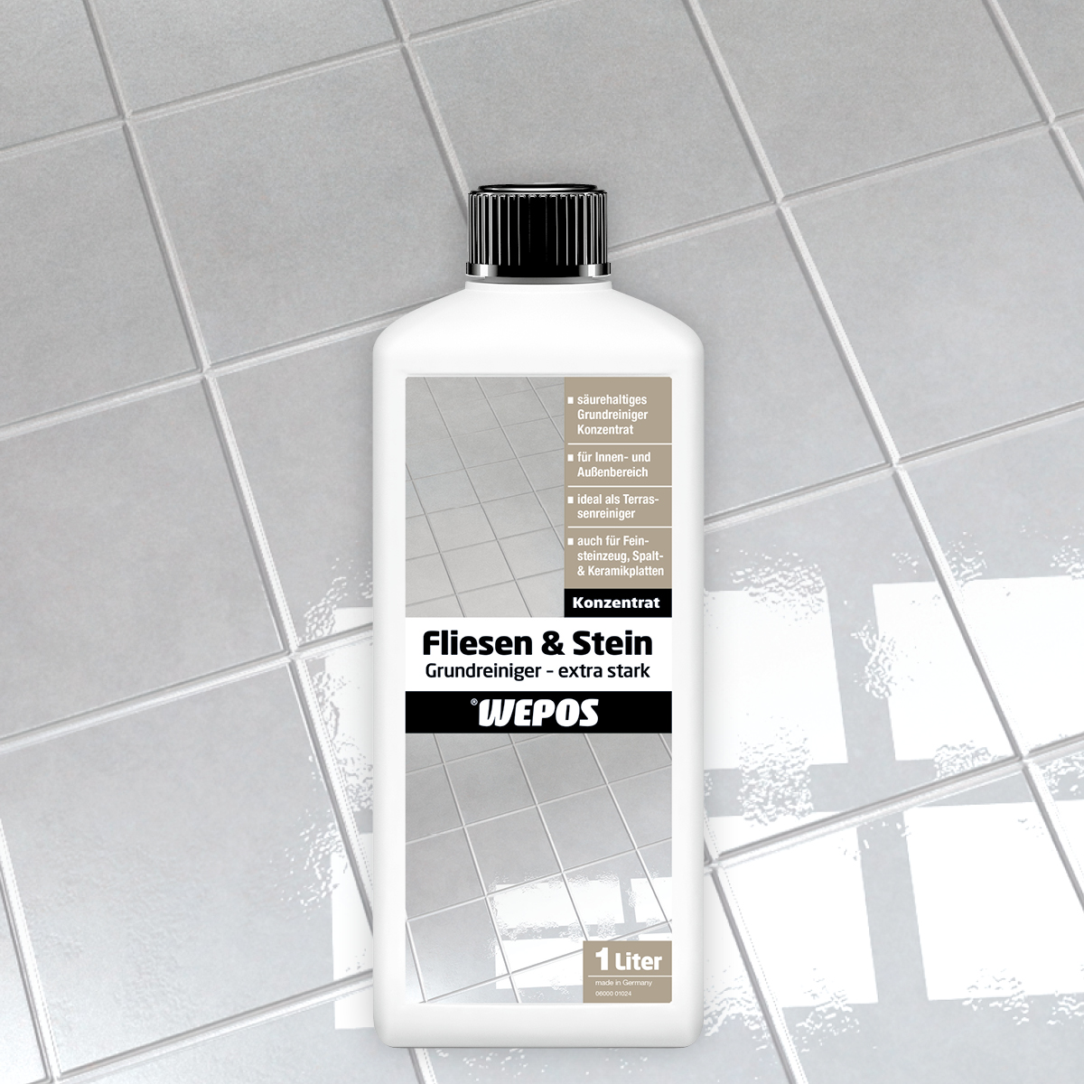 Fliesen & Stein Grundreiniger extra stark Kunststoffflasche Wepos Fliesen- und Steinreiniger
